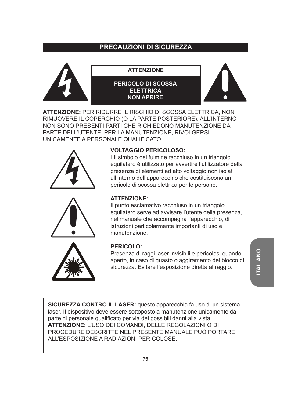 Precauzioni di sicurezza | Lexibook RCD150FE User Manual | Page 75 / 130