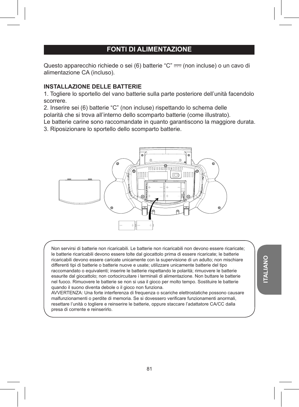 Fonti di alimentazione | Lexibook RCD150FE User Manual | Page 81 / 130