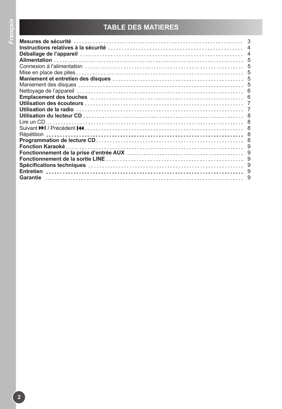 Table des matieres | Lexibook K11SP User Manual | Page 2 / 67