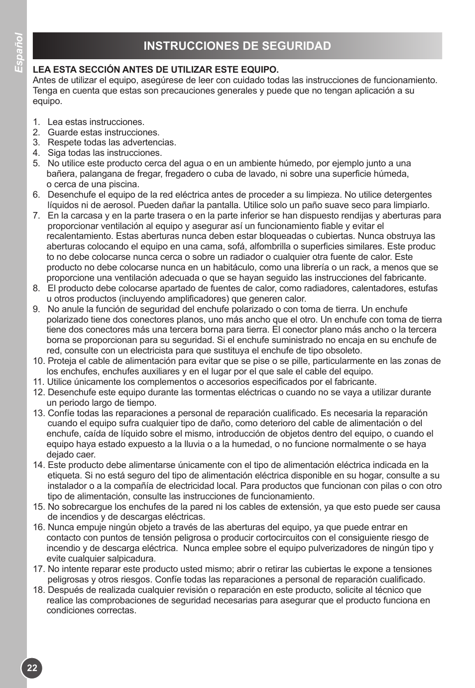 Instrucciones de seguridad | Lexibook K11SP User Manual | Page 22 / 67