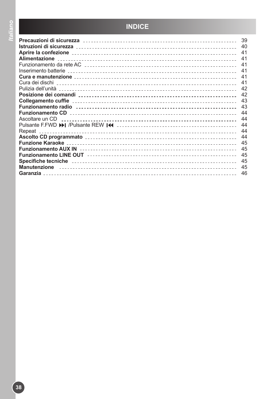 Indice | Lexibook K11SP User Manual | Page 38 / 67