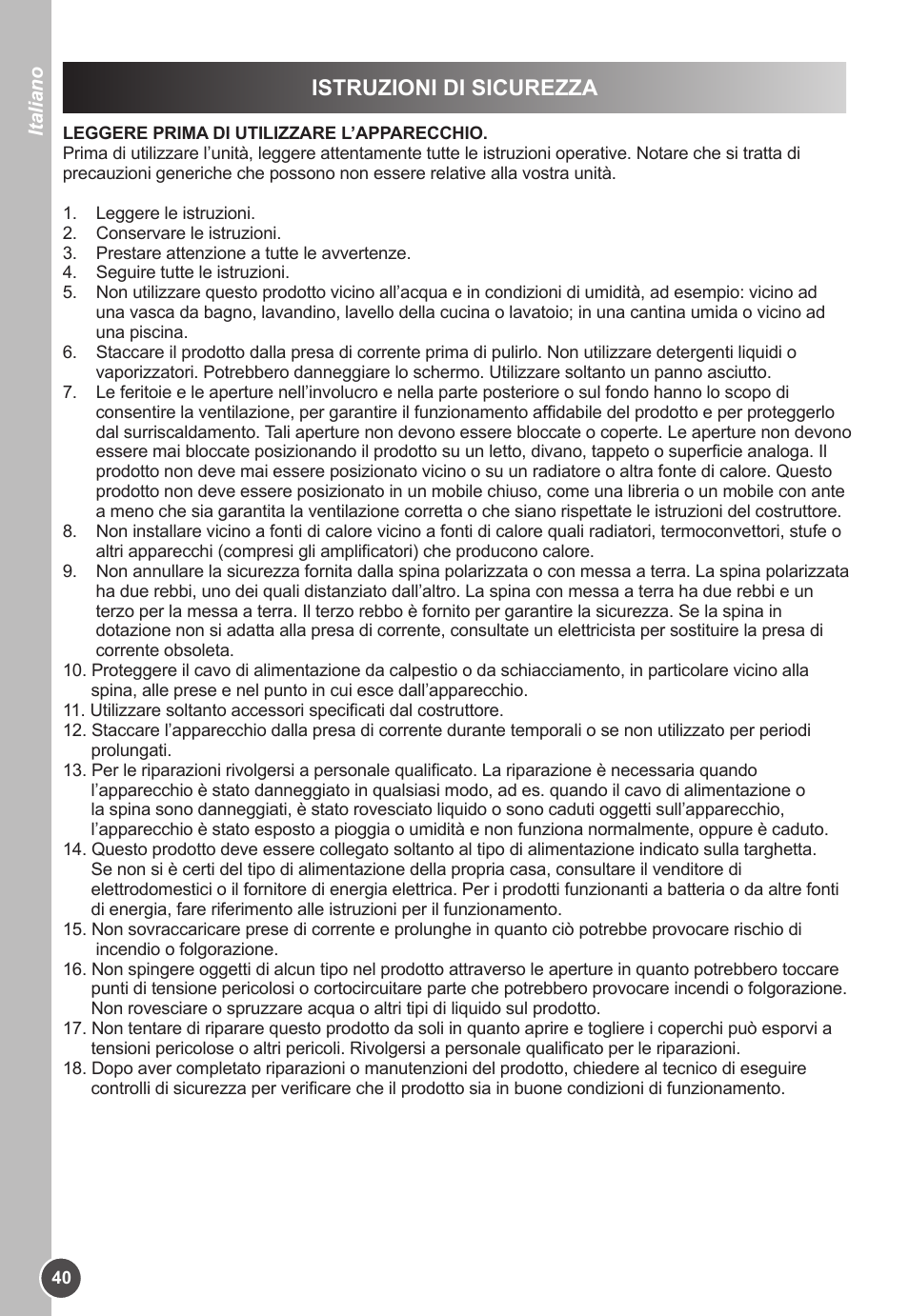 Istruzioni di sicurezza | Lexibook K11SP User Manual | Page 40 / 67