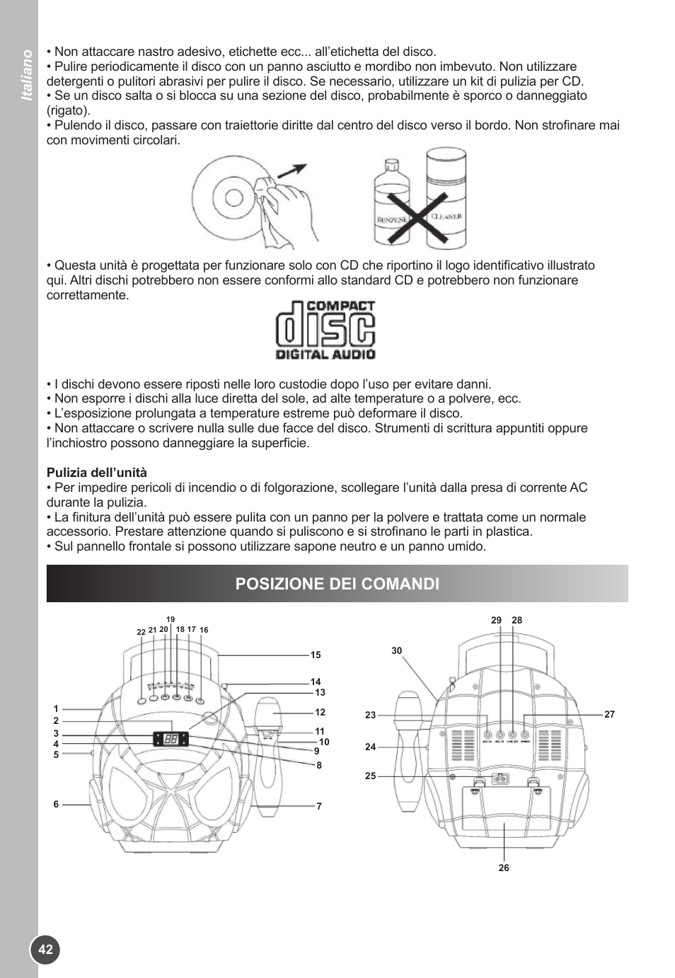 Posizione dei comandi, Italiano | Lexibook K11SP User Manual | Page 42 / 67