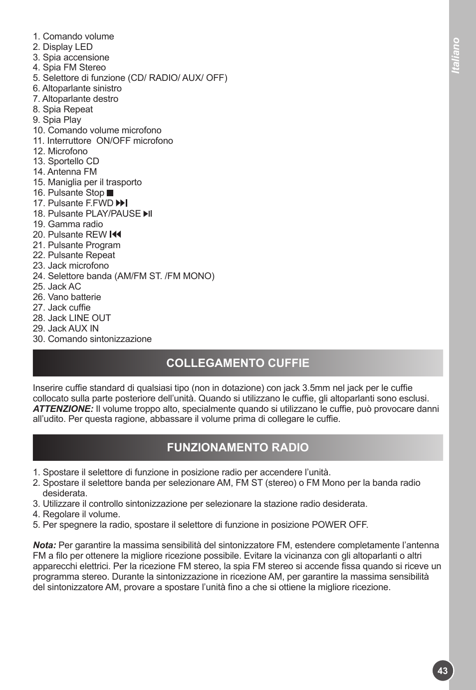 Collegamento cuffie, Funzionamento radio | Lexibook K11SP User Manual | Page 43 / 67