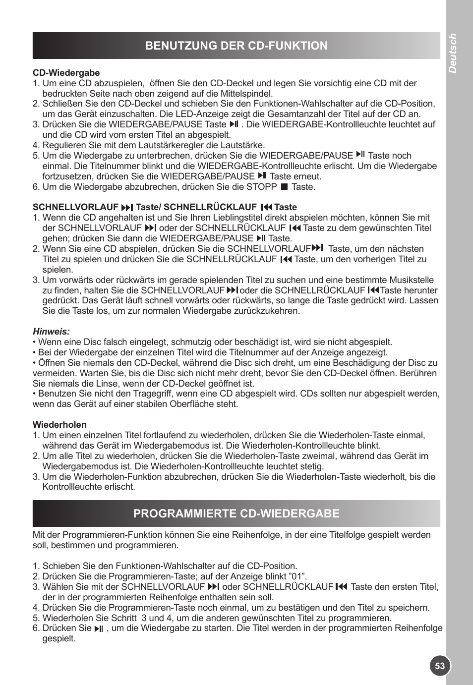 Benutzung der cd-funktion, Programmierte cd-wiedergabe | Lexibook K11SP User Manual | Page 53 / 67