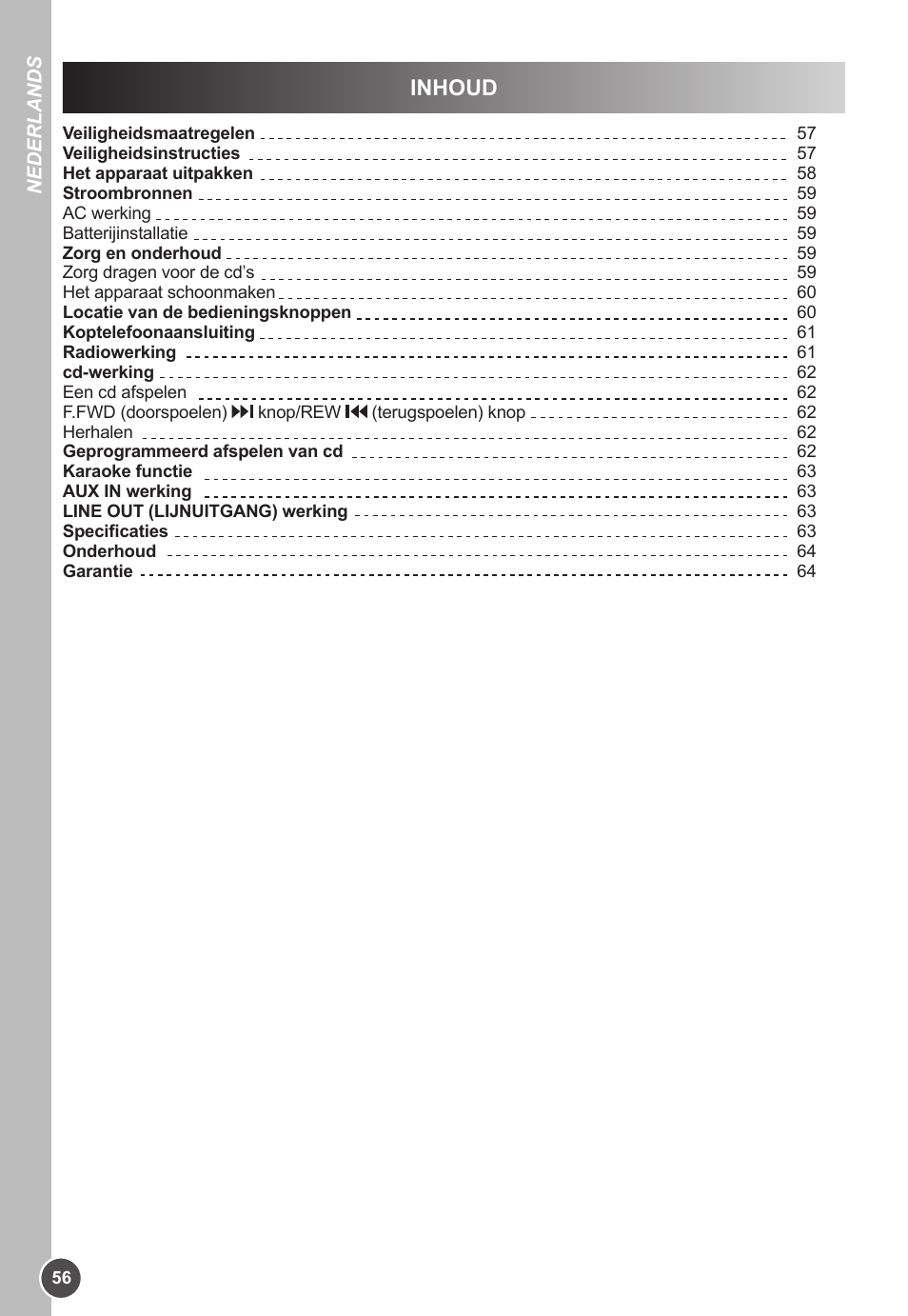 Inhoud | Lexibook K11SP User Manual | Page 56 / 67