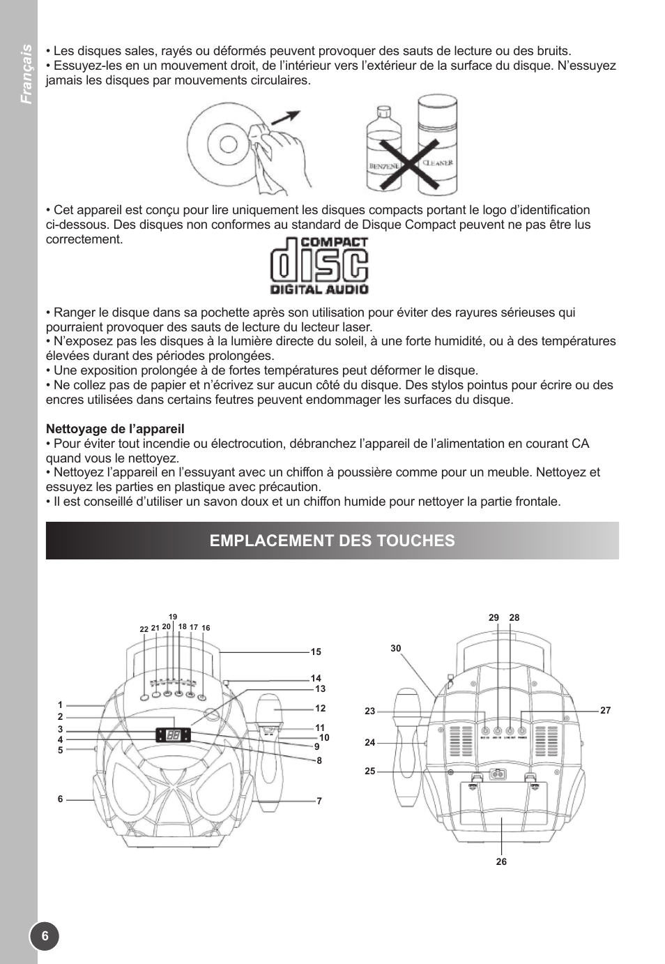 Emplacement des touches, Français | Lexibook K11SP User Manual | Page 6 / 67