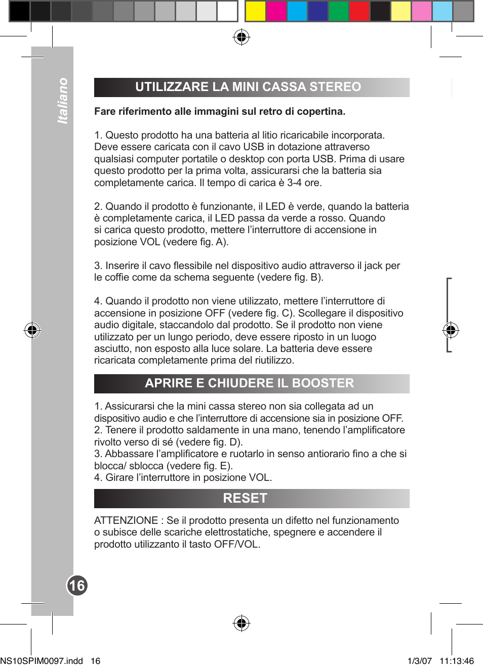 Italiano, Reset | Lexibook NS10SP User Manual | Page 16 / 23
