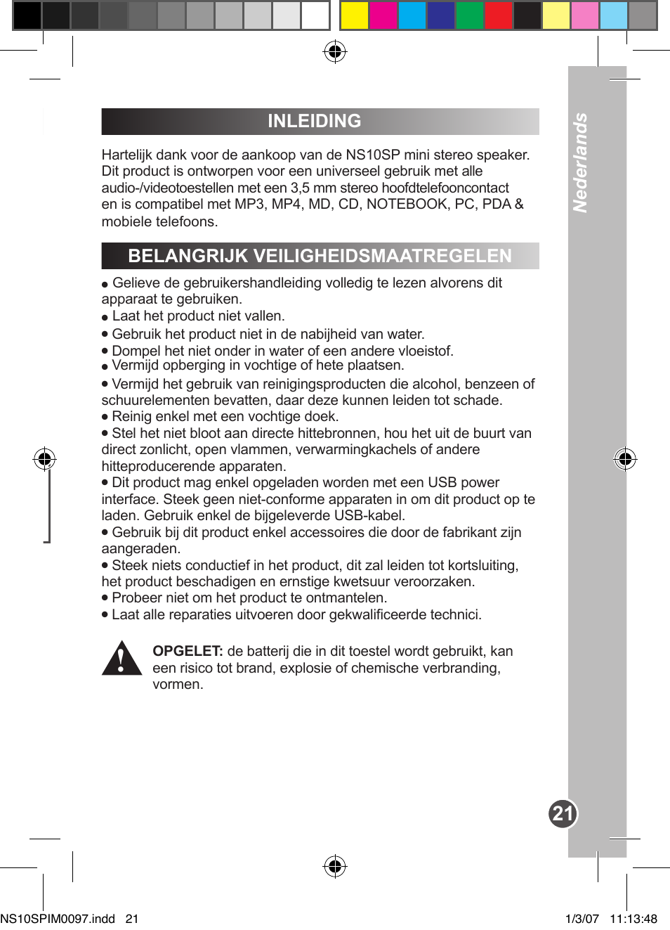 Deutsch, Inleiding, Belangrijk veiligheidsmaatregelen | Nederlands | Lexibook NS10SP User Manual | Page 21 / 23