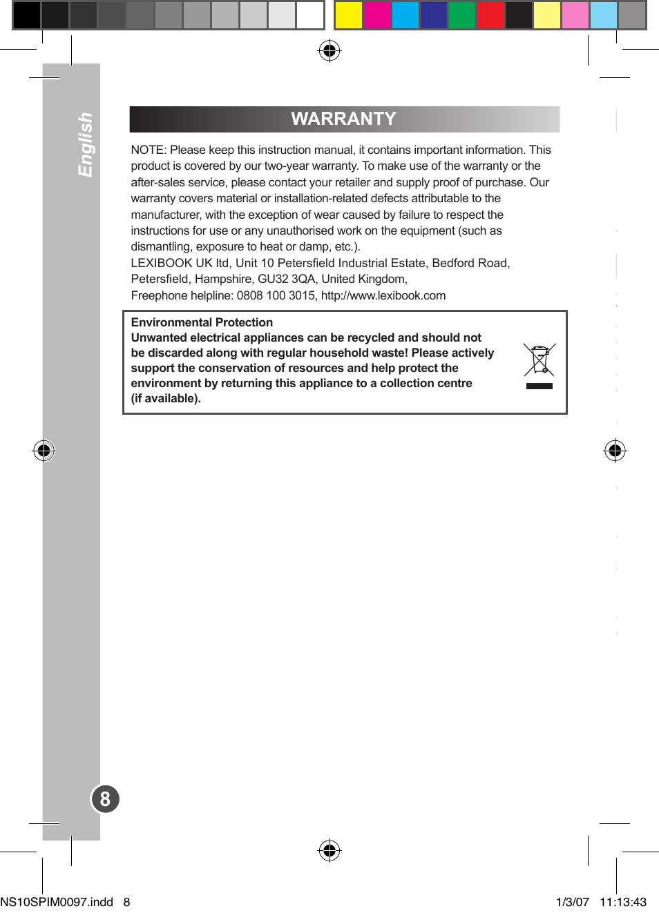 Warranty, Introducción, English | Instrucciones importantes de seguridad | Lexibook NS10SP User Manual | Page 8 / 23