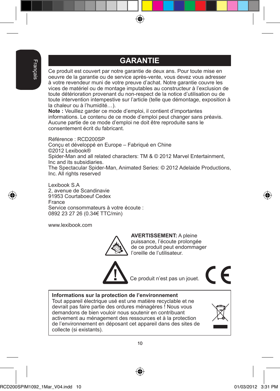 Garantie | Lexibook RCD200SP User Manual | Page 10 / 60