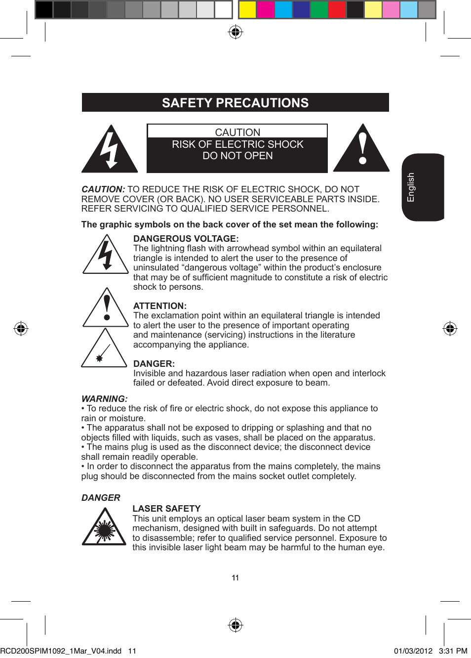 Safety precautions | Lexibook RCD200SP User Manual | Page 11 / 60