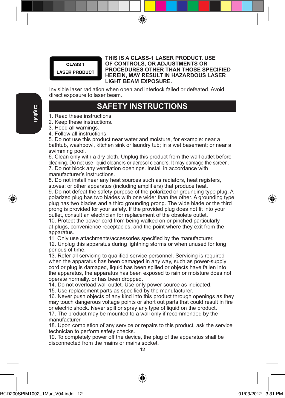 Safety instructions | Lexibook RCD200SP User Manual | Page 12 / 60