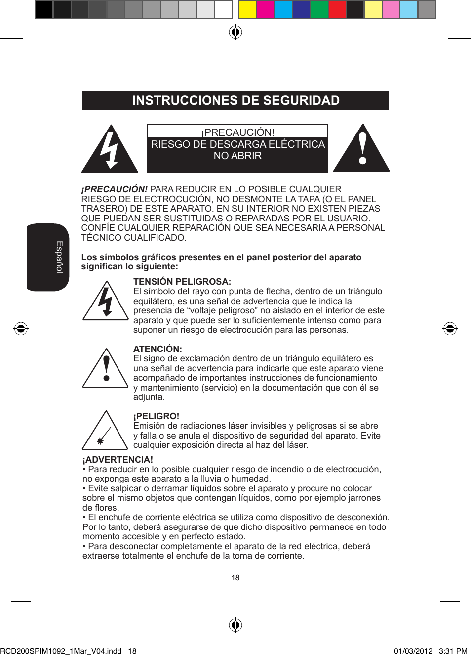 Instrucciones de seguridad | Lexibook RCD200SP User Manual | Page 18 / 60