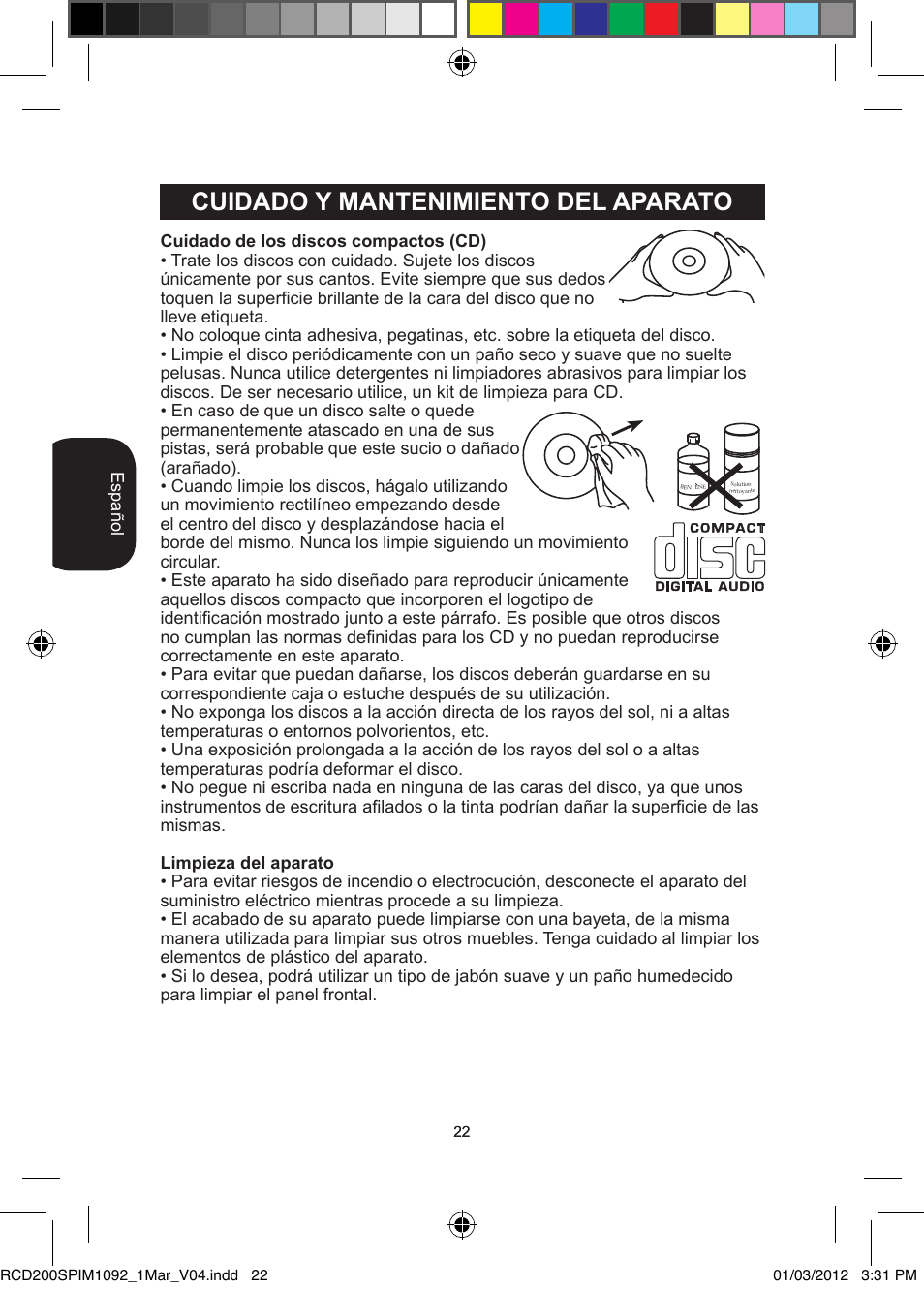 Cuidado y mantenimiento del aparato | Lexibook RCD200SP User Manual | Page 22 / 60