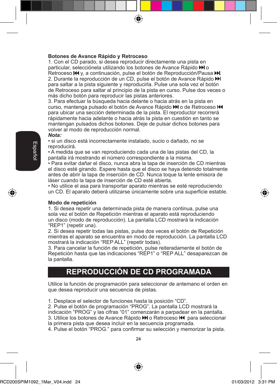 Reproducción de cd programada | Lexibook RCD200SP User Manual | Page 24 / 60