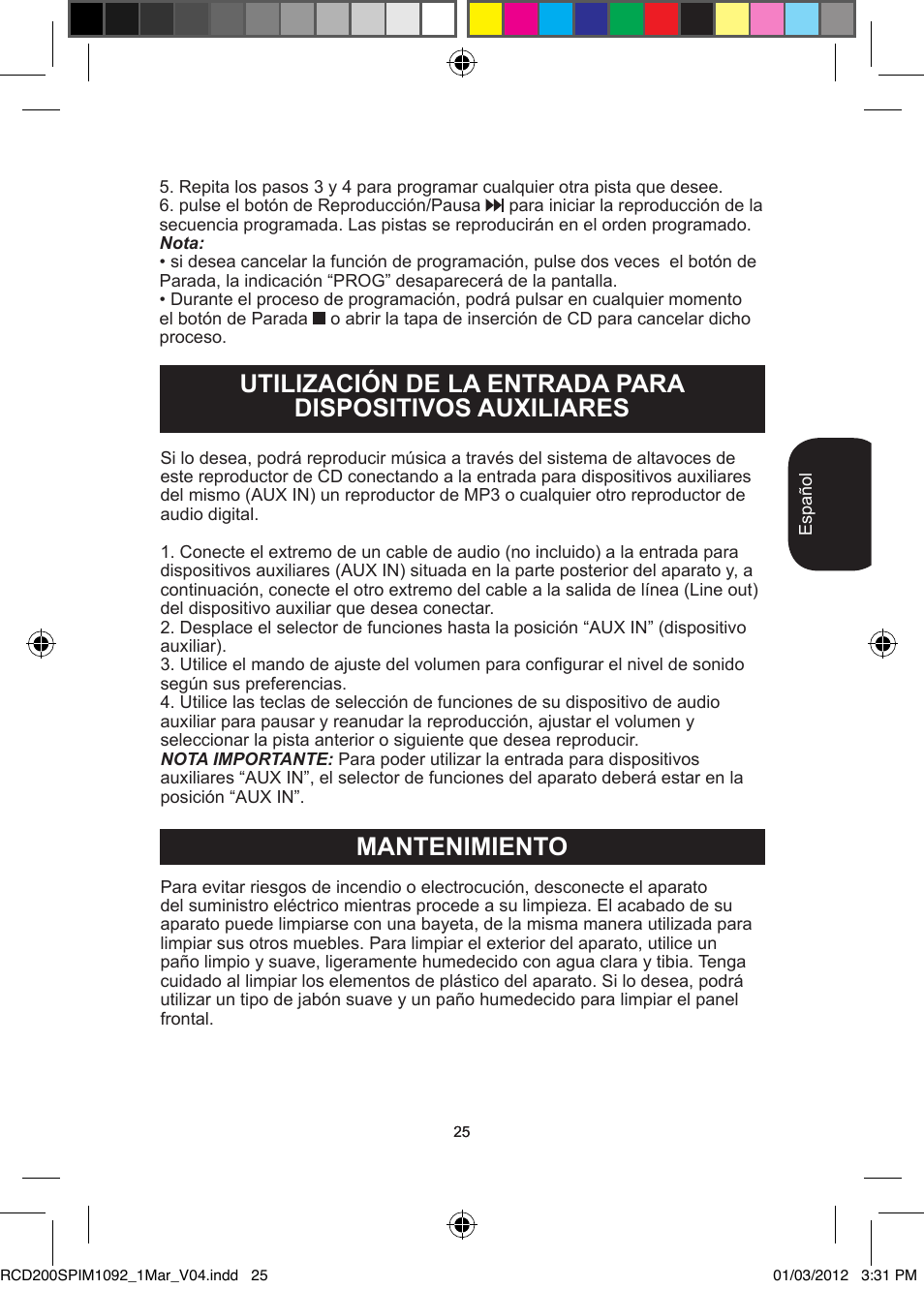 Mantenimiento | Lexibook RCD200SP User Manual | Page 25 / 60