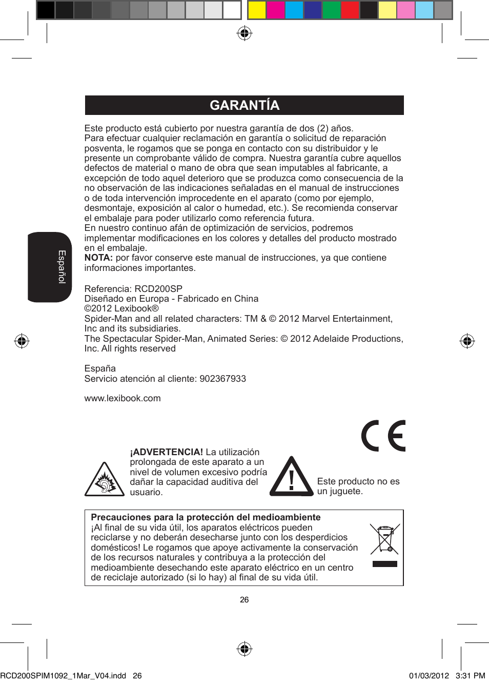 Garantía | Lexibook RCD200SP User Manual | Page 26 / 60