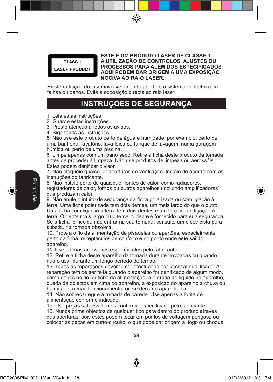 Instruções de segurança | Lexibook RCD200SP User Manual | Page 28 / 60