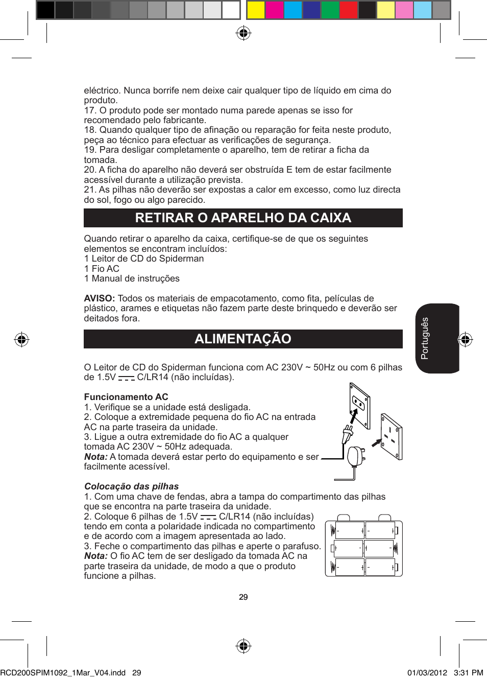 Retirar o aparelho da caixa alimentação | Lexibook RCD200SP User Manual | Page 29 / 60
