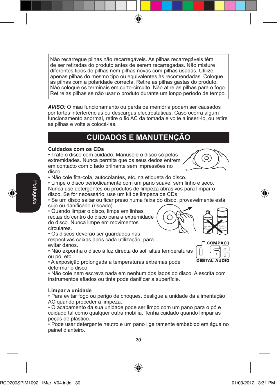 Cuidados e manutenção | Lexibook RCD200SP User Manual | Page 30 / 60