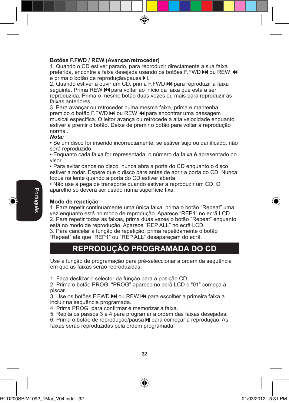 Reprodução programada do cd | Lexibook RCD200SP User Manual | Page 32 / 60