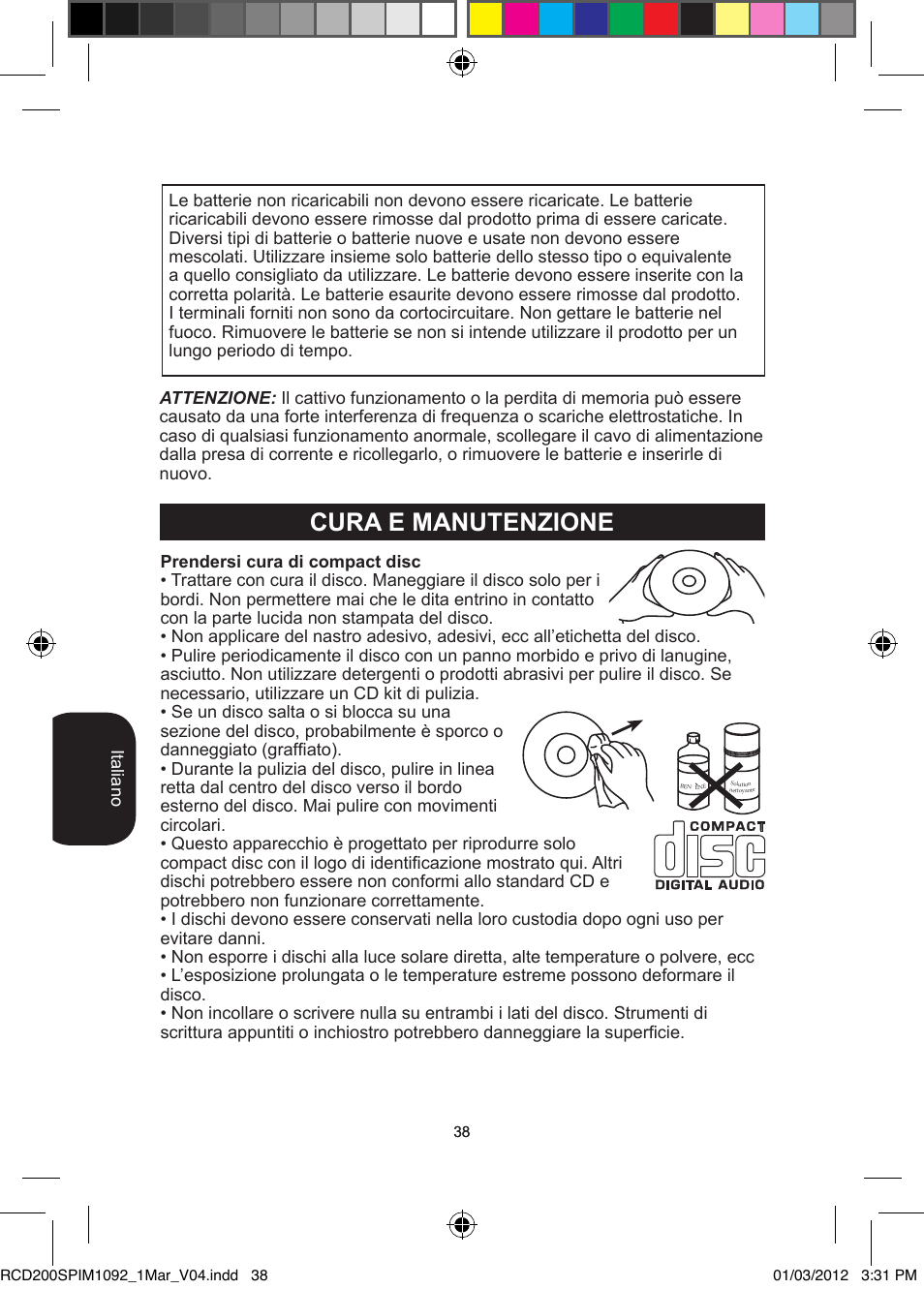 Cura e manutenzione | Lexibook RCD200SP User Manual | Page 38 / 60