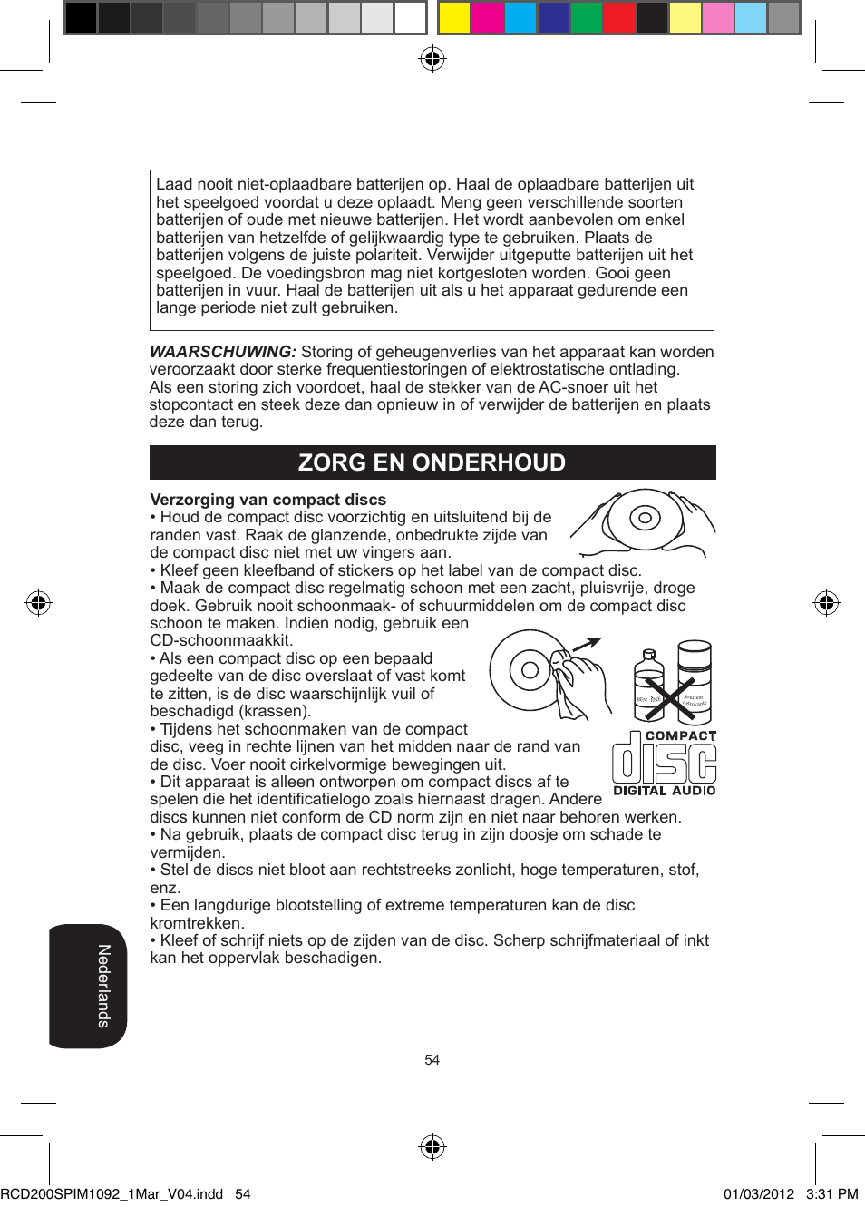 Zorg en onderhoud | Lexibook RCD200SP User Manual | Page 54 / 60