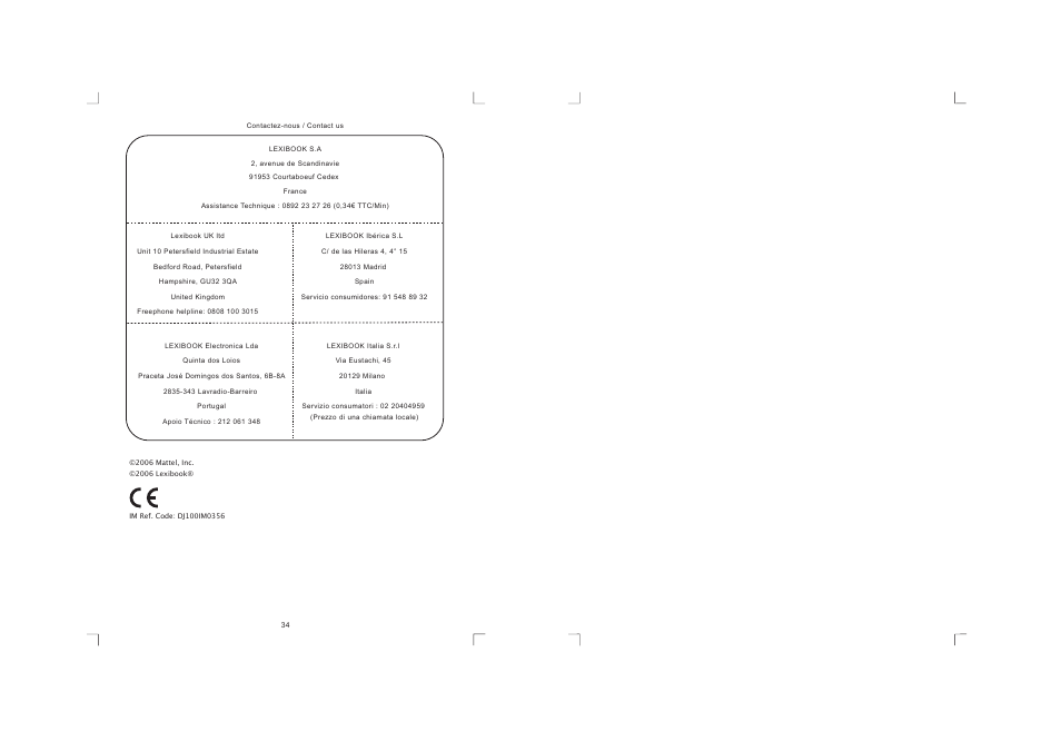 Dj100address.pdf | Lexibook DJ100 / DJ100BB / DJ100NO / DJ100SP User Manual | Page 19 / 19