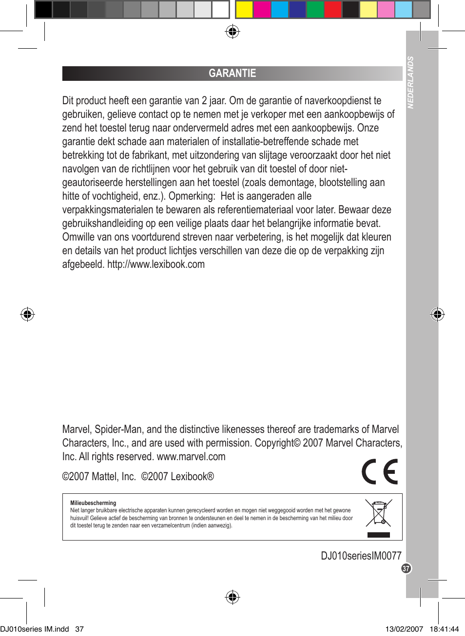 Lexibook DJ010BB / DJ010NO / DJ010SP / DJ010i1 User Manual | Page 37 / 37