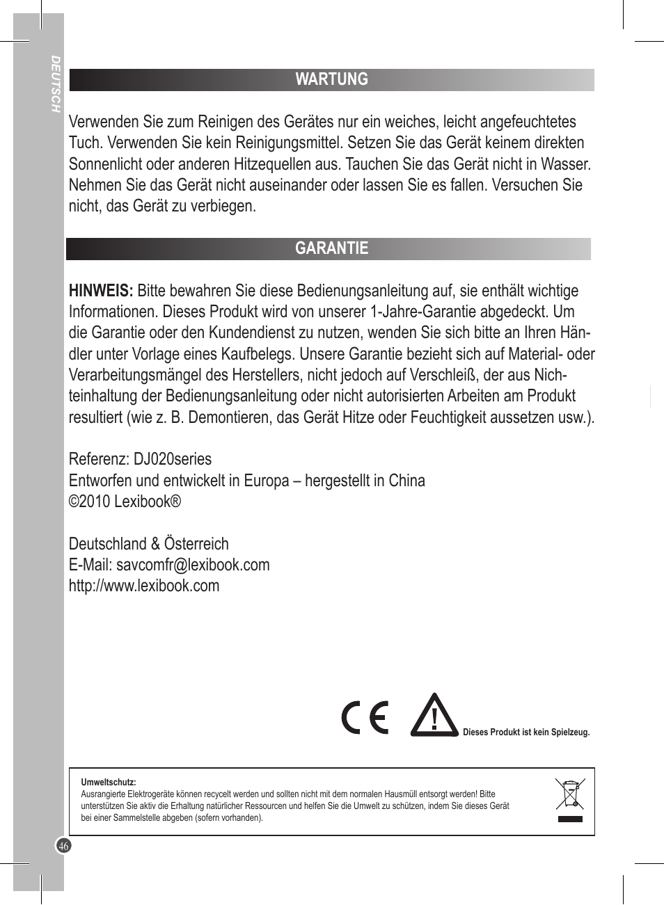 Lexibook DJ020 Series User Manual | Page 46 / 56