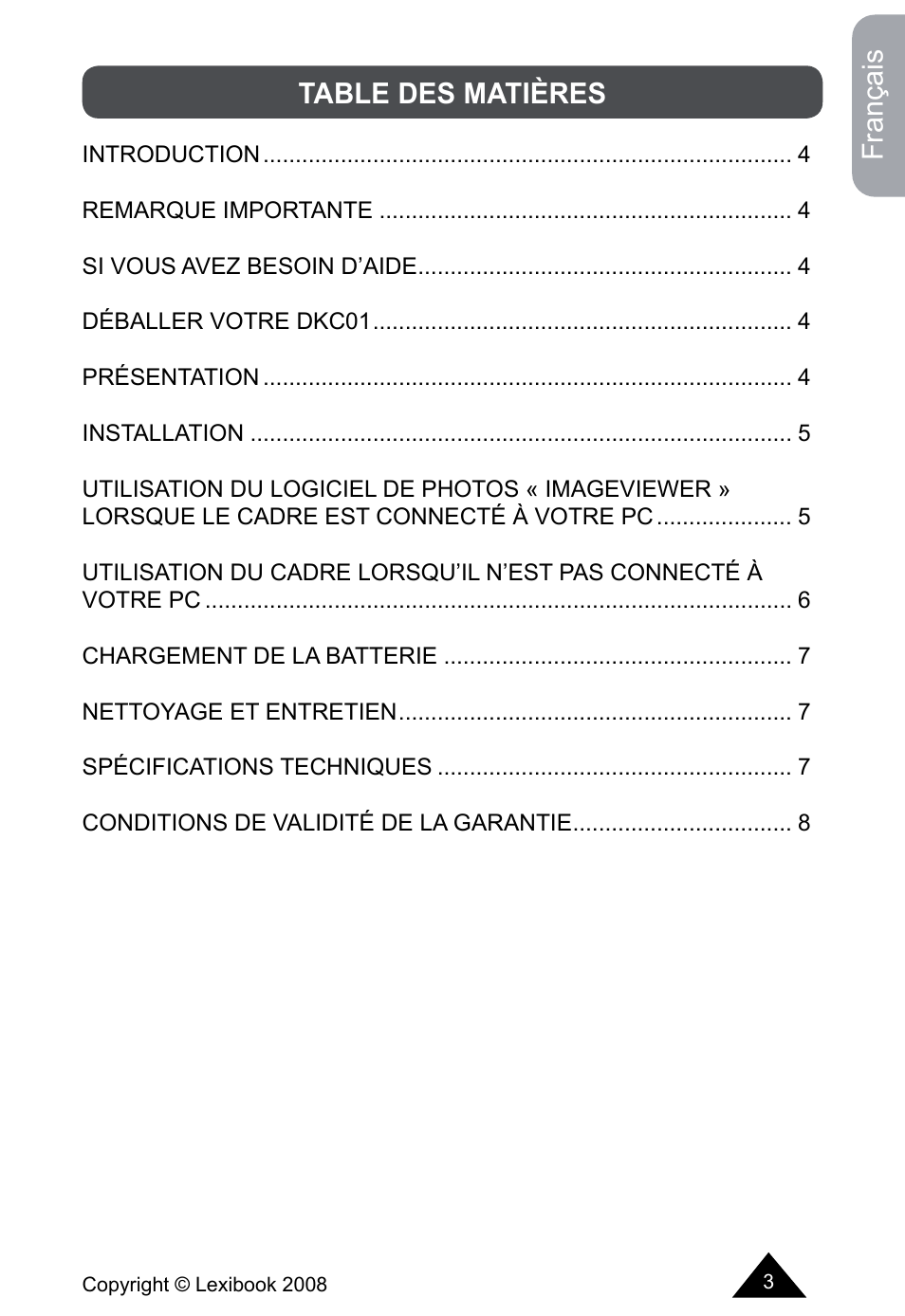 Lexibook DKCO1 / DKC01HSM / DKC01BB / DKC01HM User Manual | Page 3 / 44
