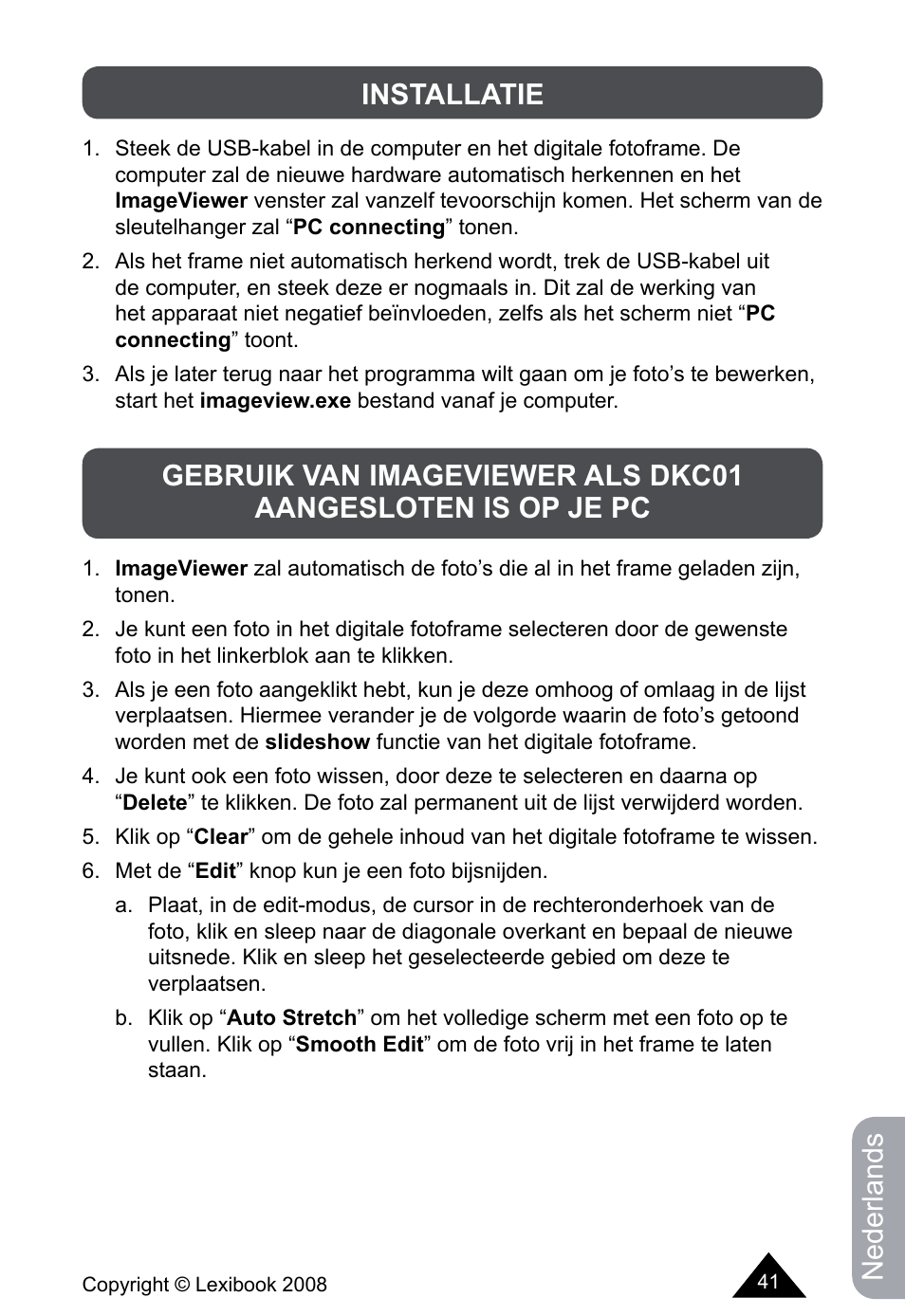 Nederlands | Lexibook DKCO1 / DKC01HSM / DKC01BB / DKC01HM User Manual | Page 41 / 44