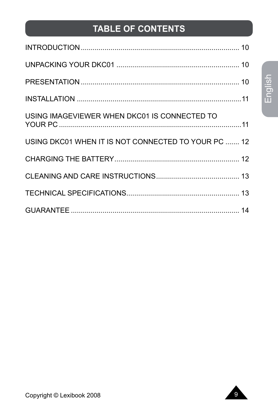 Lexibook DKCO1 / DKC01HSM / DKC01BB / DKC01HM User Manual | Page 9 / 44
