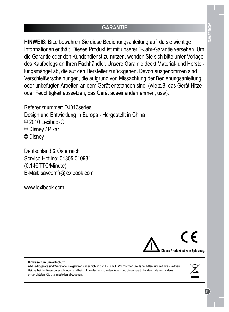 Lexibook DJ013 Series User Manual | Page 45 / 54