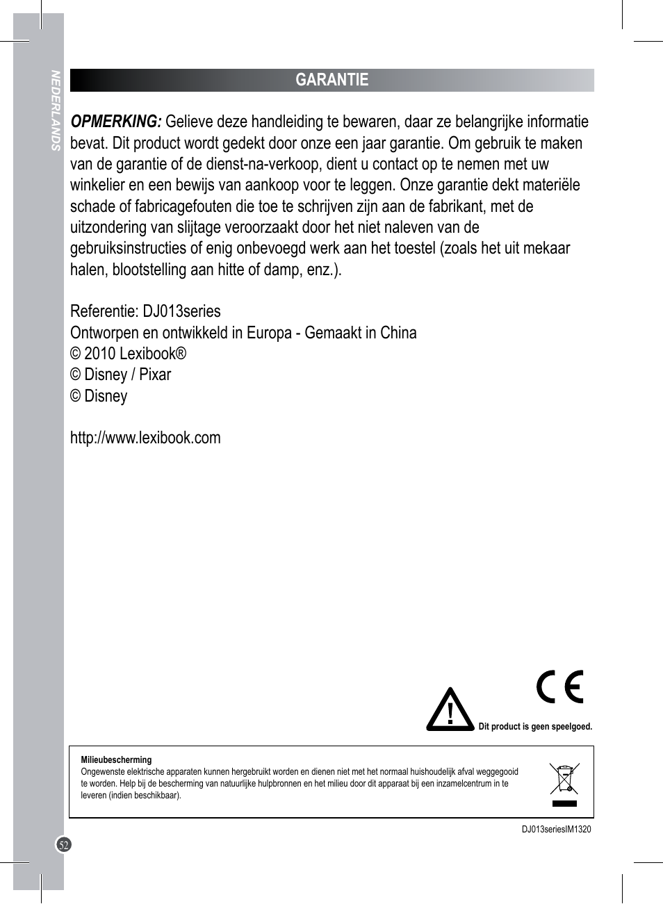Lexibook DJ013 Series User Manual | Page 52 / 54