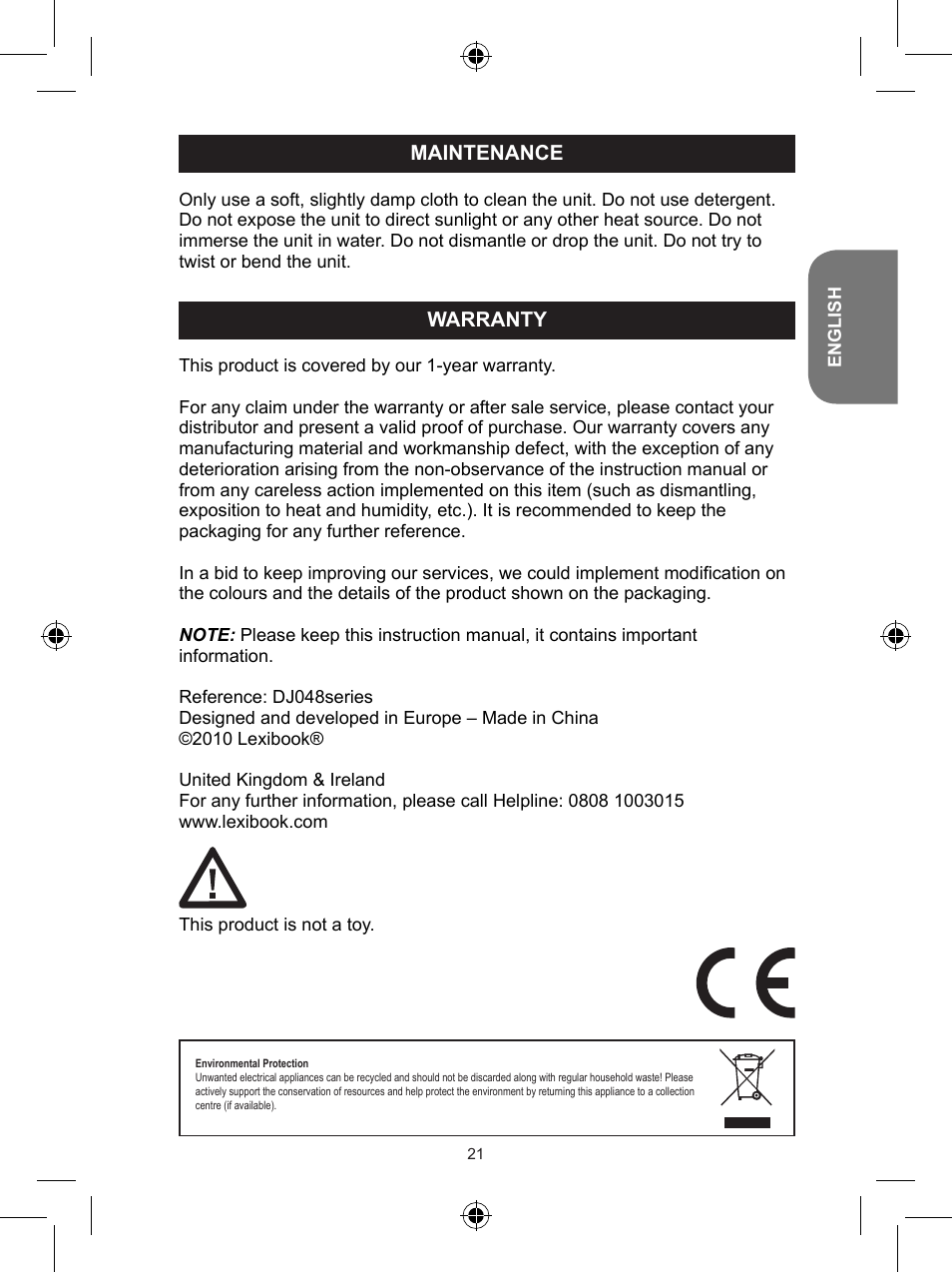 Lexibook DJ048 Series User Manual | Page 21 / 68