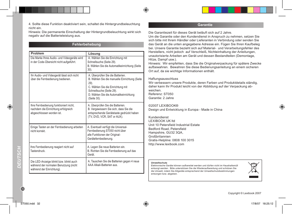 Deutsch | Lexibook ST050 User Manual | Page 32 / 51