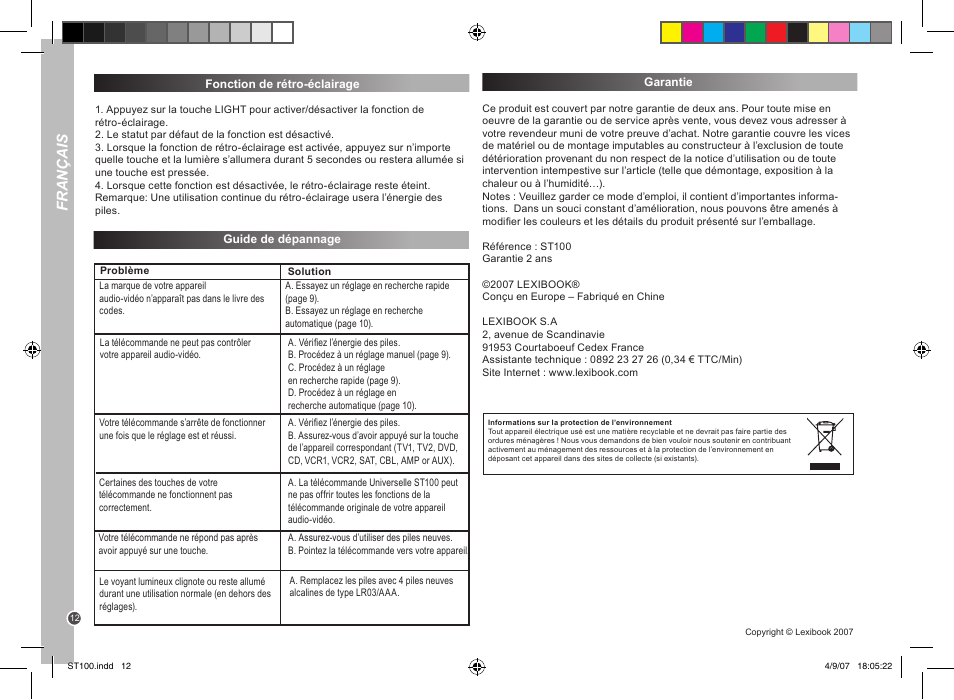 Français | Lexibook ST100 User Manual | Page 12 / 51