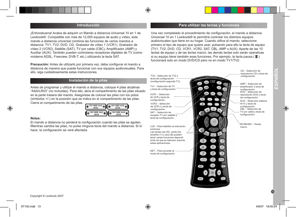 Esp añol | Lexibook ST100 User Manual | Page 13 / 51