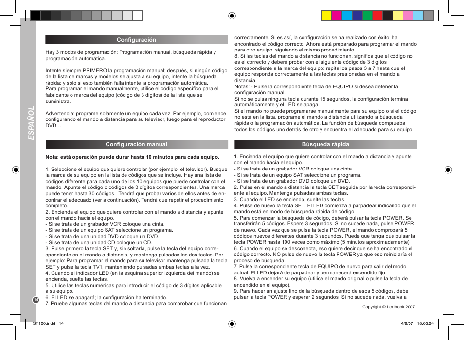 Esp añol | Lexibook ST100 User Manual | Page 14 / 51