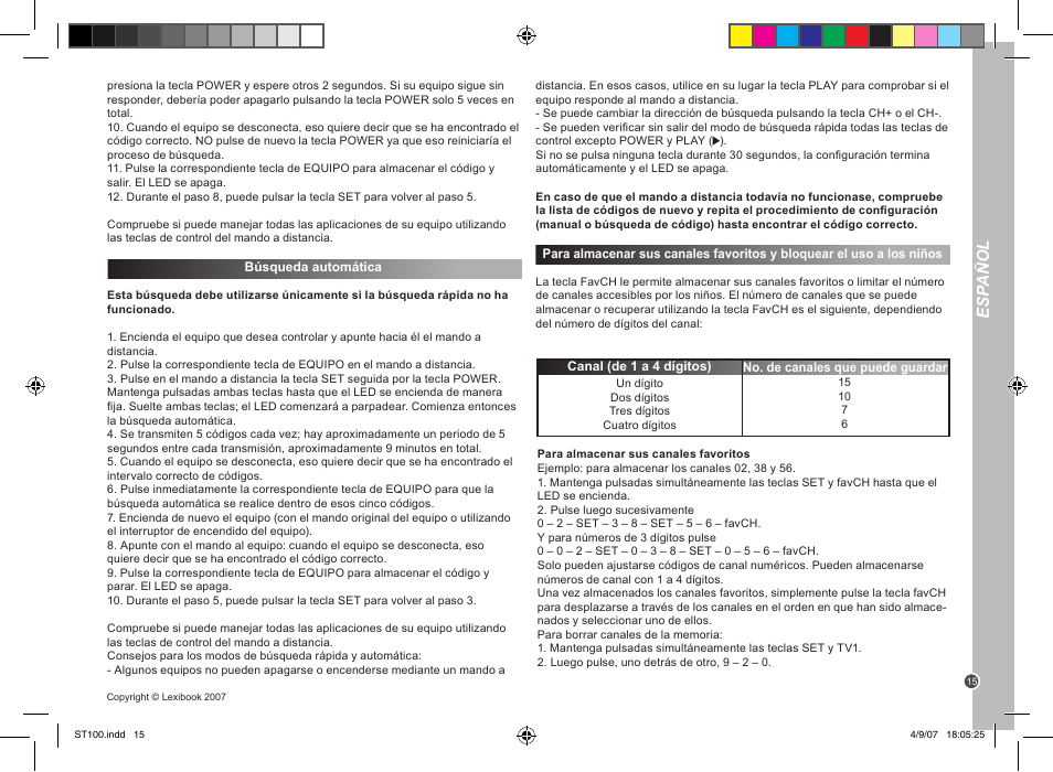 Esp añol | Lexibook ST100 User Manual | Page 15 / 51