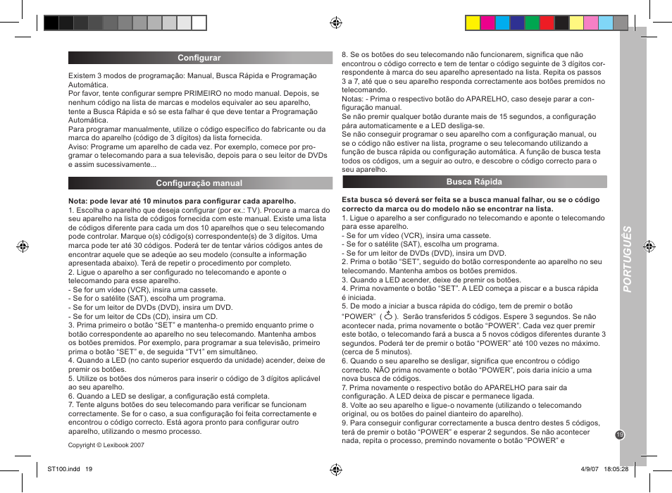 Por tuguês | Lexibook ST100 User Manual | Page 19 / 51