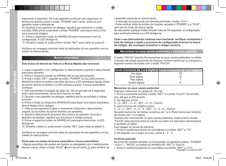 Por tuguês | Lexibook ST100 User Manual | Page 20 / 51