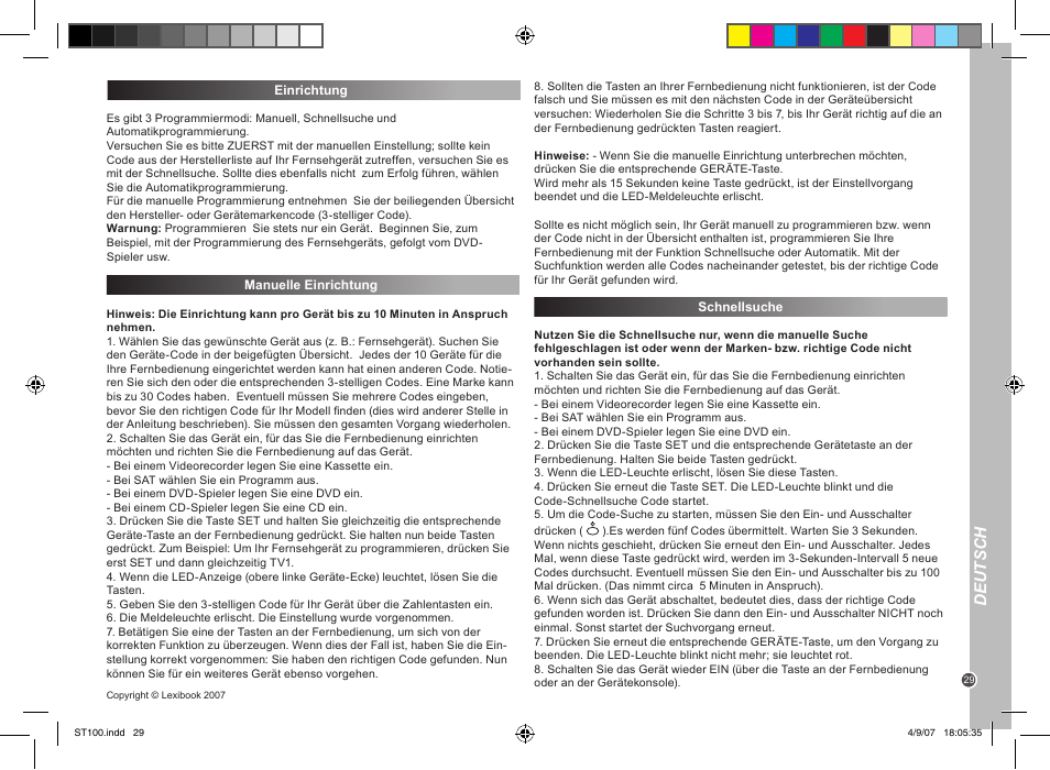 Deutsch | Lexibook ST100 User Manual | Page 29 / 51