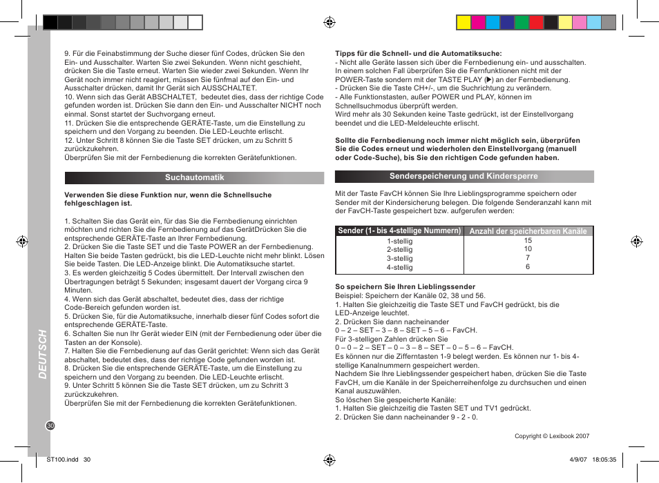 Deutsch | Lexibook ST100 User Manual | Page 30 / 51