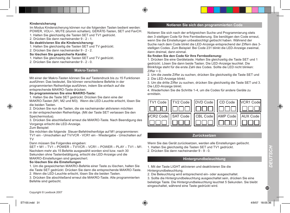Deutsch | Lexibook ST100 User Manual | Page 31 / 51