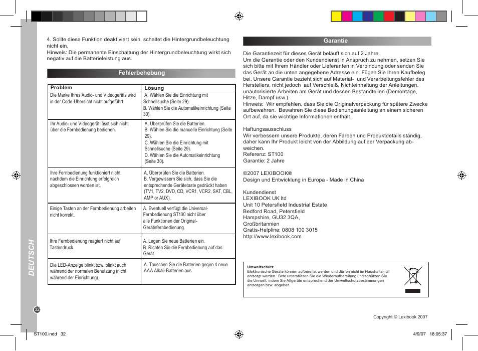 Deutsch | Lexibook ST100 User Manual | Page 32 / 51