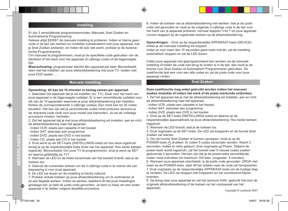 Nederlands | Lexibook ST100 User Manual | Page 34 / 51