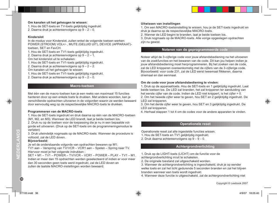 Nederlands | Lexibook ST100 User Manual | Page 36 / 51